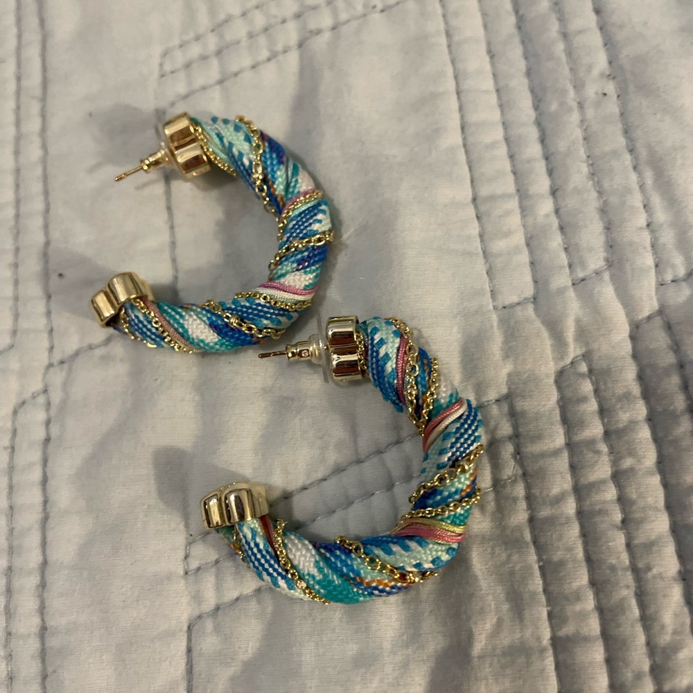 Gold-Accent Blue Multi-Color Twisted rope Hoop Earrings
